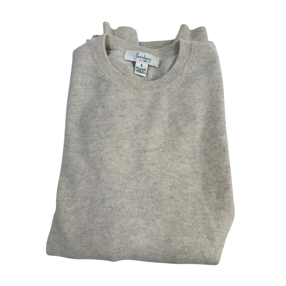 Turnbury Mens Oatmeal Beige 100% Cashmere Crewneck Sweater Size Small - Picture 5 of 8